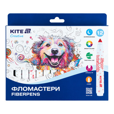 Фломастери Kite Creative Superwashable Jumbo 12 кольорів (K-1155) Вінниця - фото 1