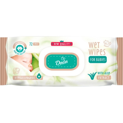 Дитячі вологі серветки Dada з екстрактом алое, з клапаном, 72 шт (4820174980405) Вінниця - фото 1