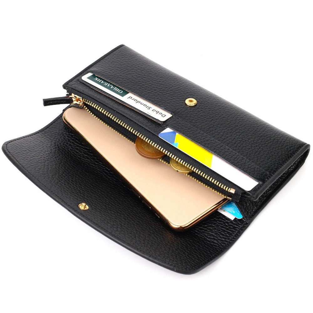 Классический женский кошелек с монетницей на молнии из натуральной кожи Tony Bellucci 21966 Черный Киев - изображение 5