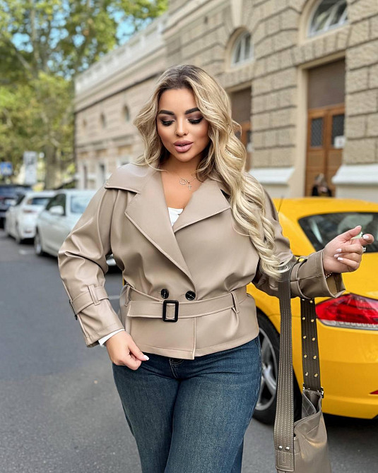 Жіноча стильна повсякденна куртка з екошкіри Бежевий, 46/48 Одеса - фото 1