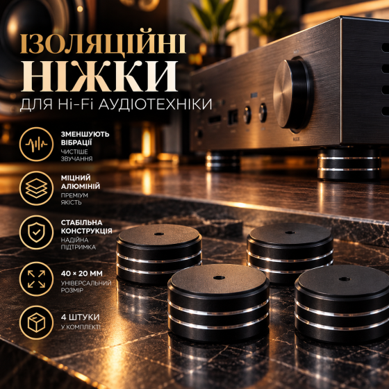 Ізоляційні ніжки для Hi-Fi аудіотехніки 4 шт., алюмінієві 40×20 мм, для підсилювача, ЦАП, програвача, колонок Київ