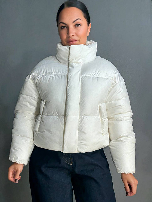 Куртка женская Haiziyuan 8606 короткая пуффер с воротником белая, белый, L Киев - изображение 1