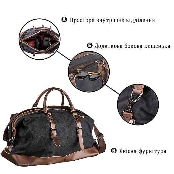Дорожня сумка текстильна велика Vintage 20166 Чорна Київ