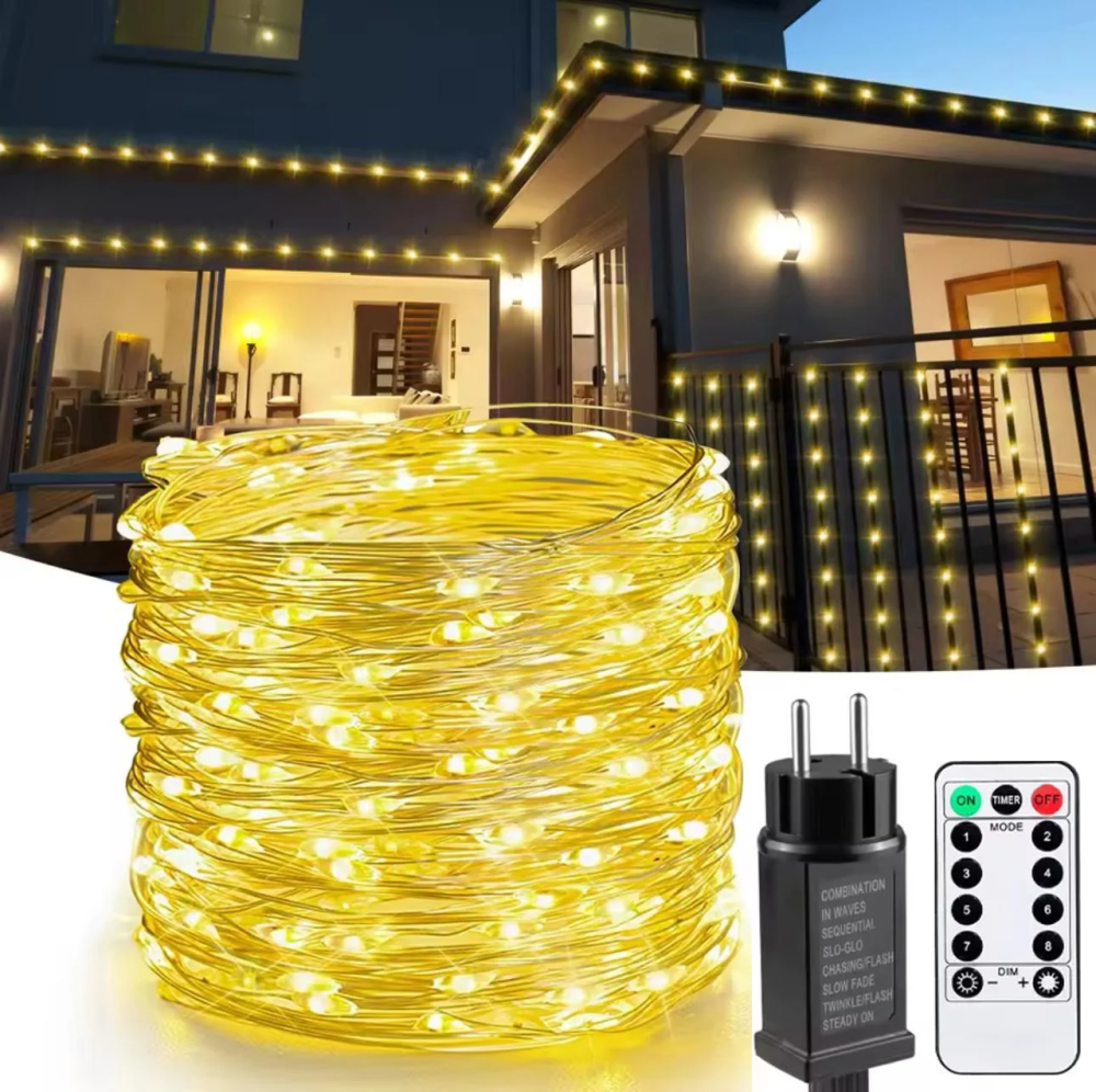 Гірлянда світлодіодна Роса 200 м 2000 Led від мережі на прозорому дроті + пульт ДК (Теплий білий) Вінниця - фото 4