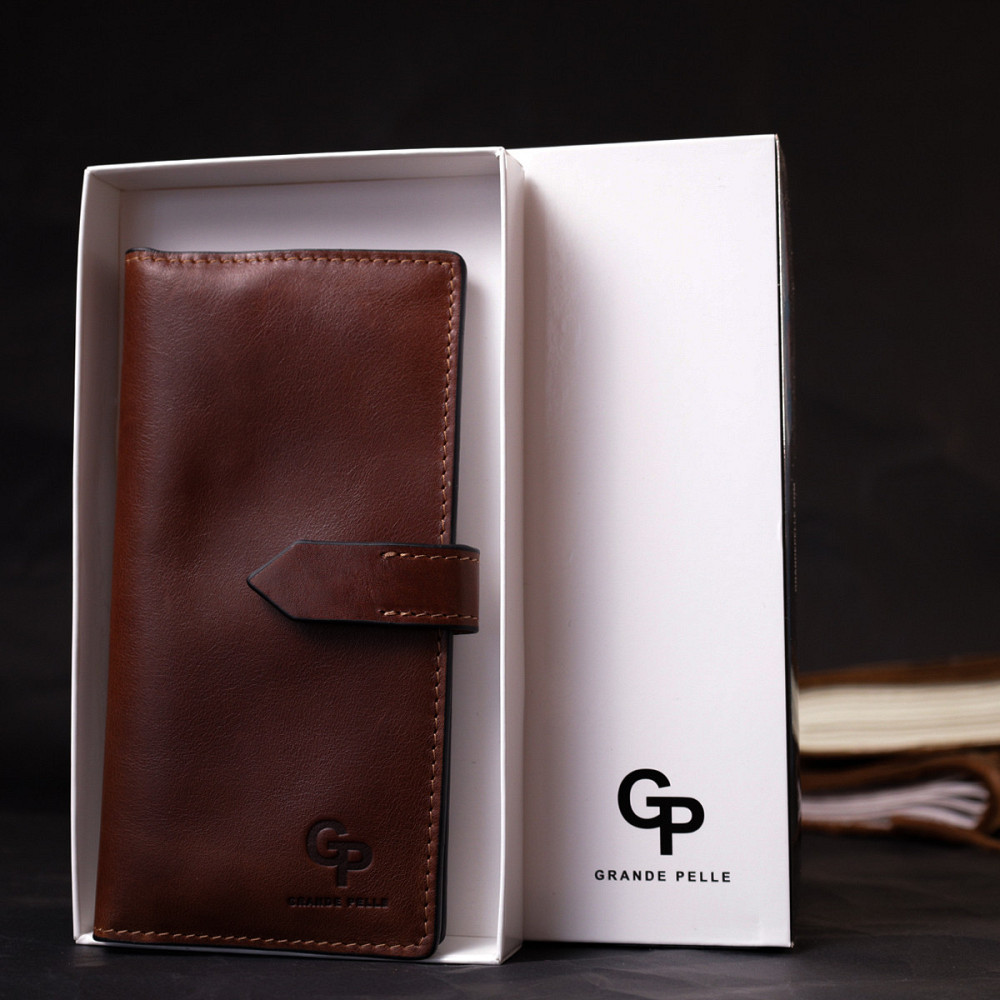 Цікавий вертикальний гаманець із натуральної шкіри Коричневий (GRANDE PELLE) Київ - фото 4