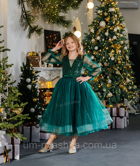 Зелене пишне плаття з рукавами Кривий Ріг - фото 1