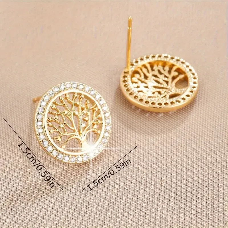 Серьги Древо Жизни с цирконием – элегантные гвоздики в золотистом цвете Киев - изображение 3