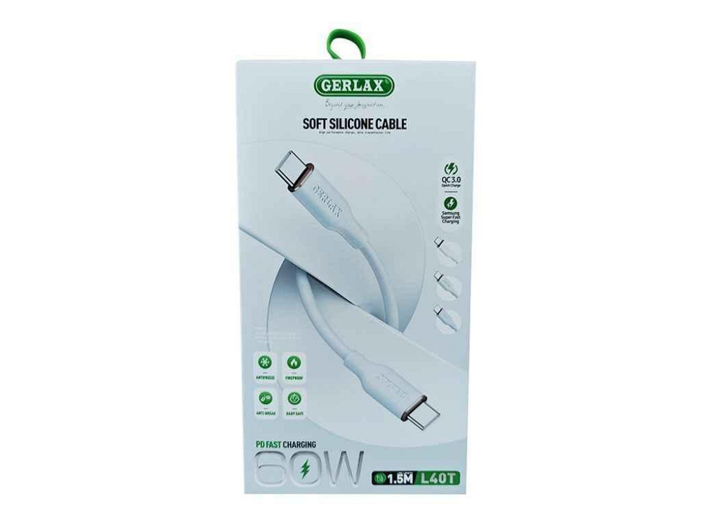 Кабель Type-C - Type-C L40T 60W силіконовий білий 1,5м ТМ Gerlax Solmir Київ - фото 1