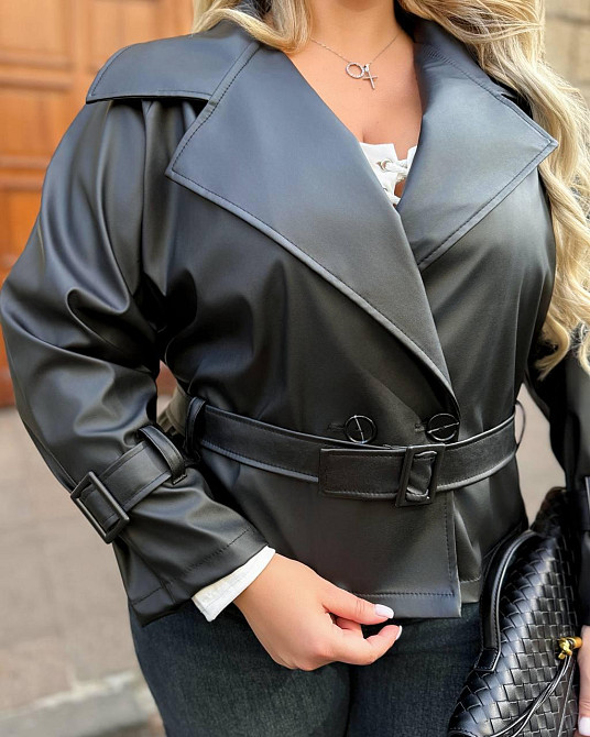 Жіноча стильна повсякденна куртка з екошкіри Чорний, 46/48 Одеса - фото 5