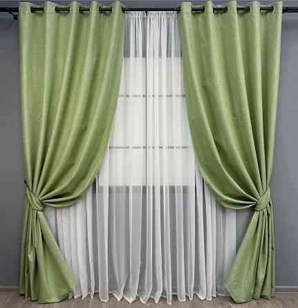 Комплект штор на люверсах VR-Textil Блэкаут двусторонний ASHEN NIGHT № 1841ш Оливковый 150х270 см 2 шт (37-0282) Киев