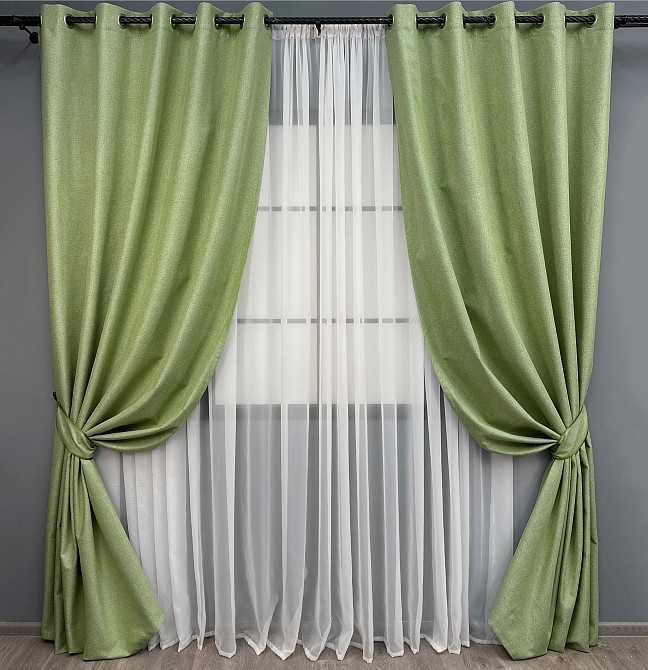 Комплект штор на люверсах VR-Textil Блэкаут двусторонний ASHEN NIGHT № 1841ш Оливковый 150х270 см 2 шт (37-0282) Киев - изображение 2