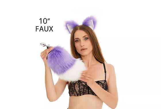 Анальный меховой хвост без пробки, Фиолетовый с белым кончиком, OKOVA Sex Aura Киев