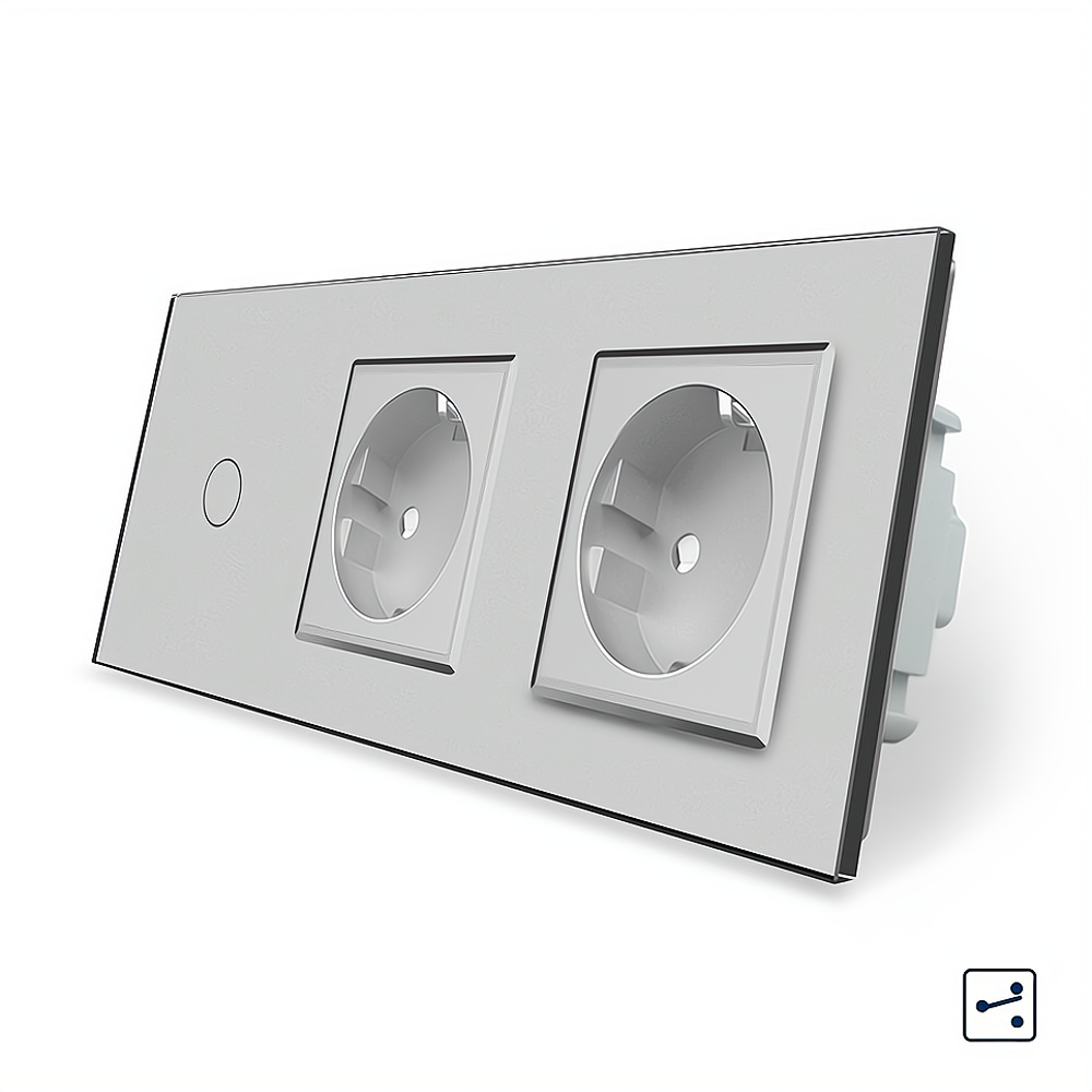 LIVOLO Сенсорний прохідний/перехресний вимикач 1 сенсор 2 розетки Livolo сірий скло (VL-C701S/C Коломия - фото 6