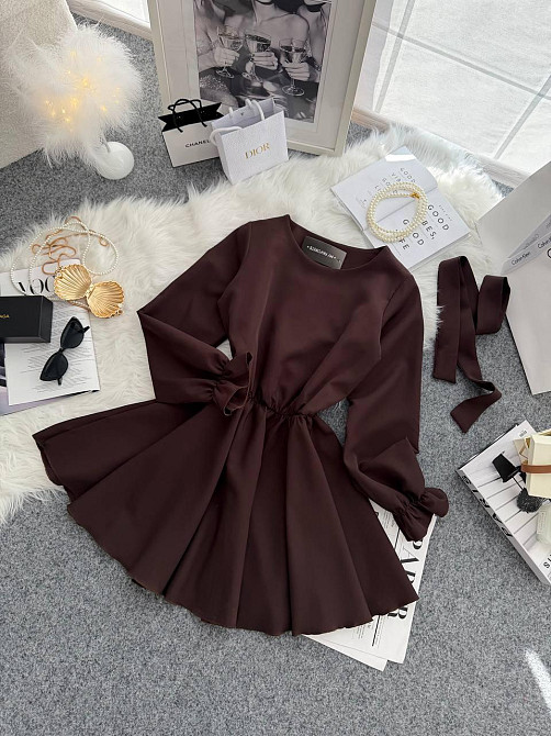 Жіноче романтичне мініплаття з поясом креп костюмка Шоколад, 50/52 Одеса - фото 5