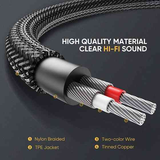 Аудіо кабель 2 RCA Jack 3.5 AUX Hi-Fi Ugreen AV116 (Чорний з сріблястим, 1м) Николаев