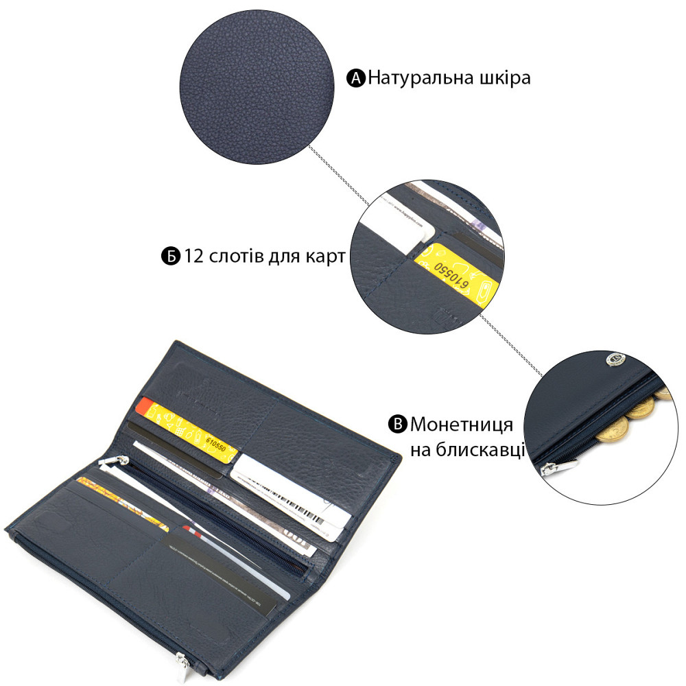 Стильний жіночий шкіряний гаманець ST Leather 19382 Темно-синій Київ - фото 7