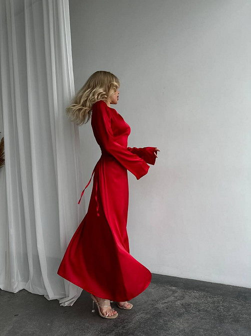 Жіноче ошатне плаття зі шнурівкою на спинці шовк Армані Червоний, 46/48 Одеса - фото 4