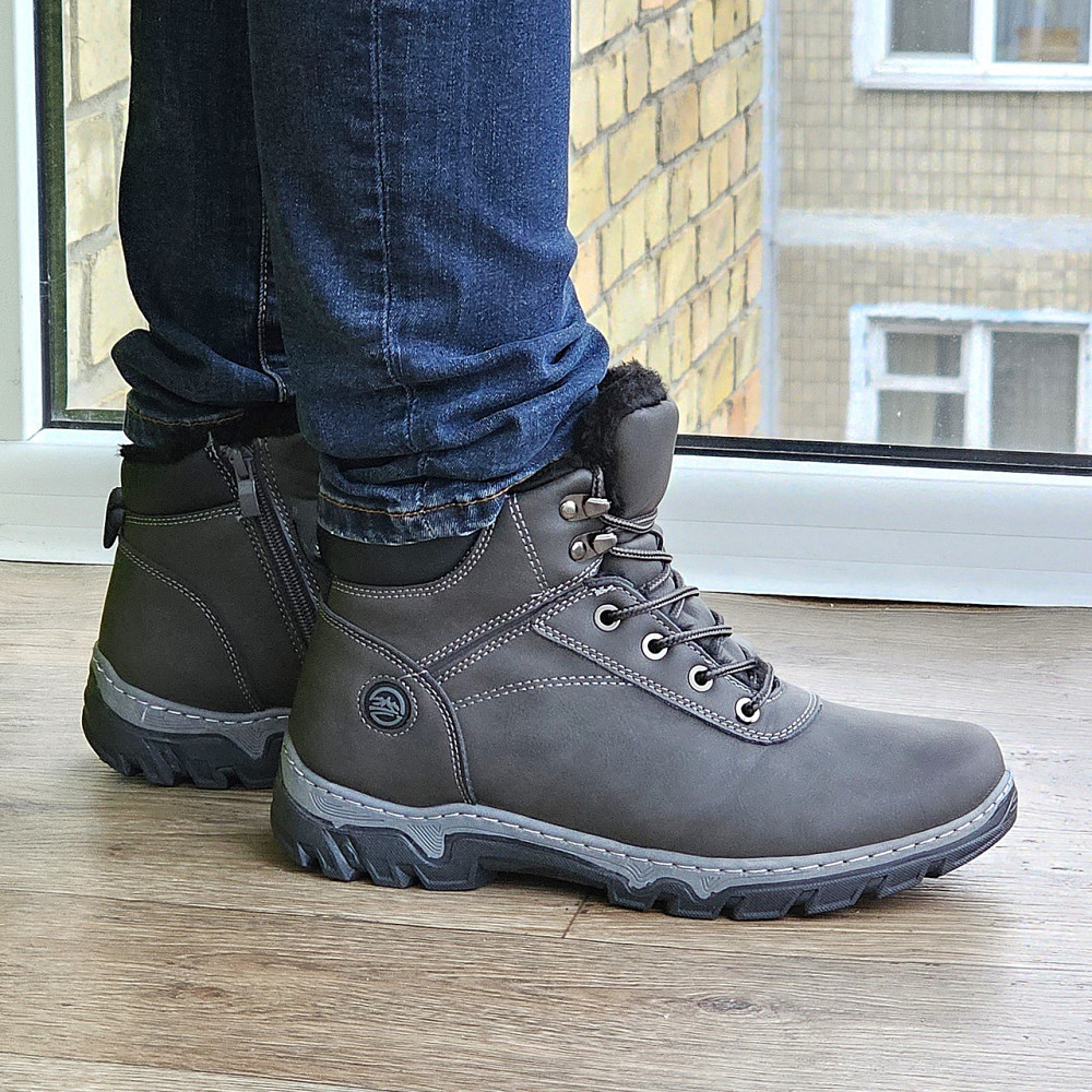 Ботинки Зимние Мужские на Меху Серые Зима Мех Прошитые (размеры: 40,41,42,43,44,45) Видео Обзор Днепр - изображение 9