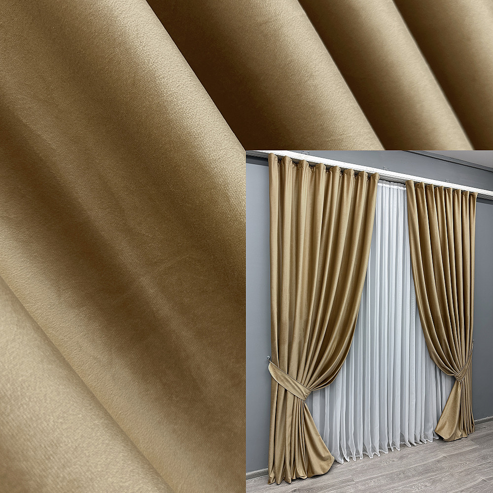 Комплект готових штор VR-Textil Оксамит (бархат) № 1654ш Карамельний 200х290 см 2 шт (32-079) Київ - фото 1