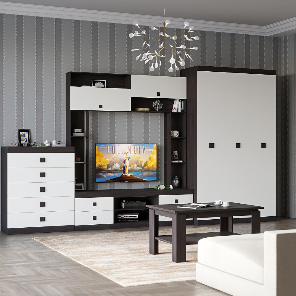 Гостиная Эверест Соната Комплект 28 (модульная - 4 элемента) венге темный + белый (DTM-2515) Львов - изображение 1