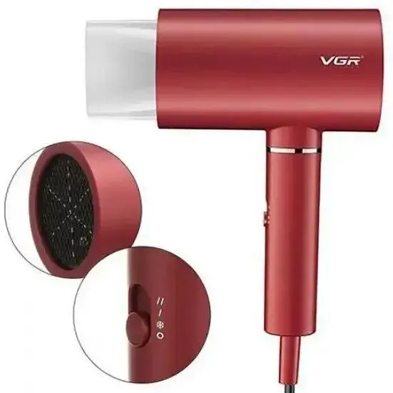 Фен VGR V-431 (2 уровня обдува, 3 уровня температуры) 1800W + 1 насадка Красный Киев - изображение 3