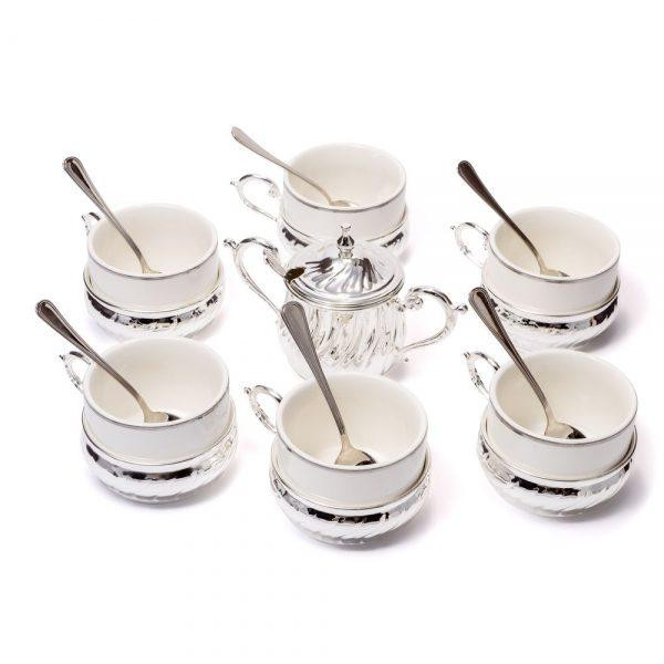 Чайный сервиз (6 чашек в подстаканниках, 6 чайных ложечек, 1 сахарница и 1 ложечка для сахара Ровно - изображение 2