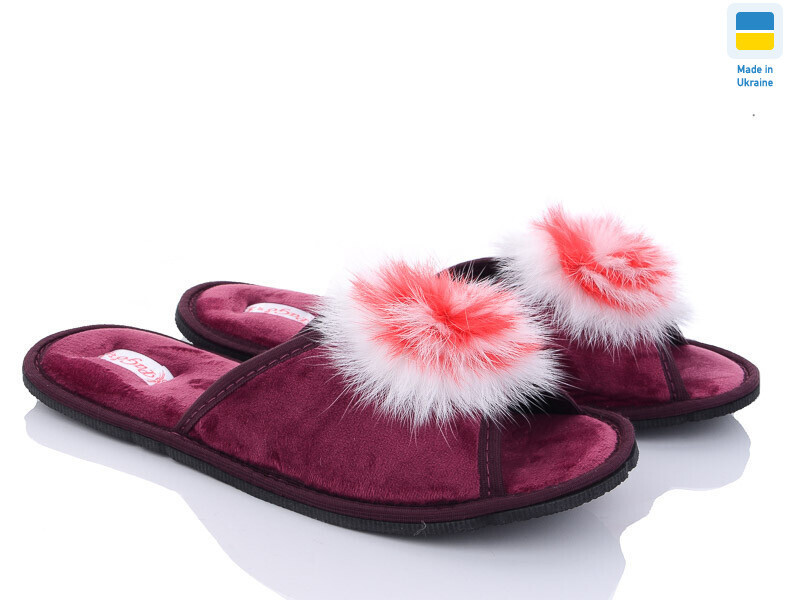 Капці жіночі відкриті PaGo "Пушок" з натуральним мехом бордовий Одеса - фото 4