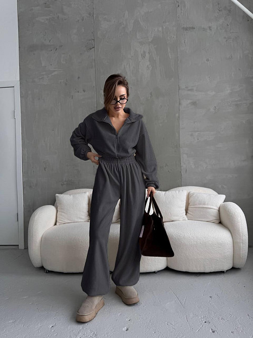 Женский стильный теплый комбинезон из флиса Графит Одесса - изображение 3