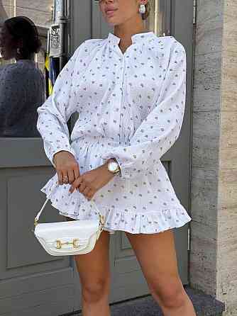 Женское легкое платье-комбинезон с принтом натуральный муслин 46/48, Белый Одесса