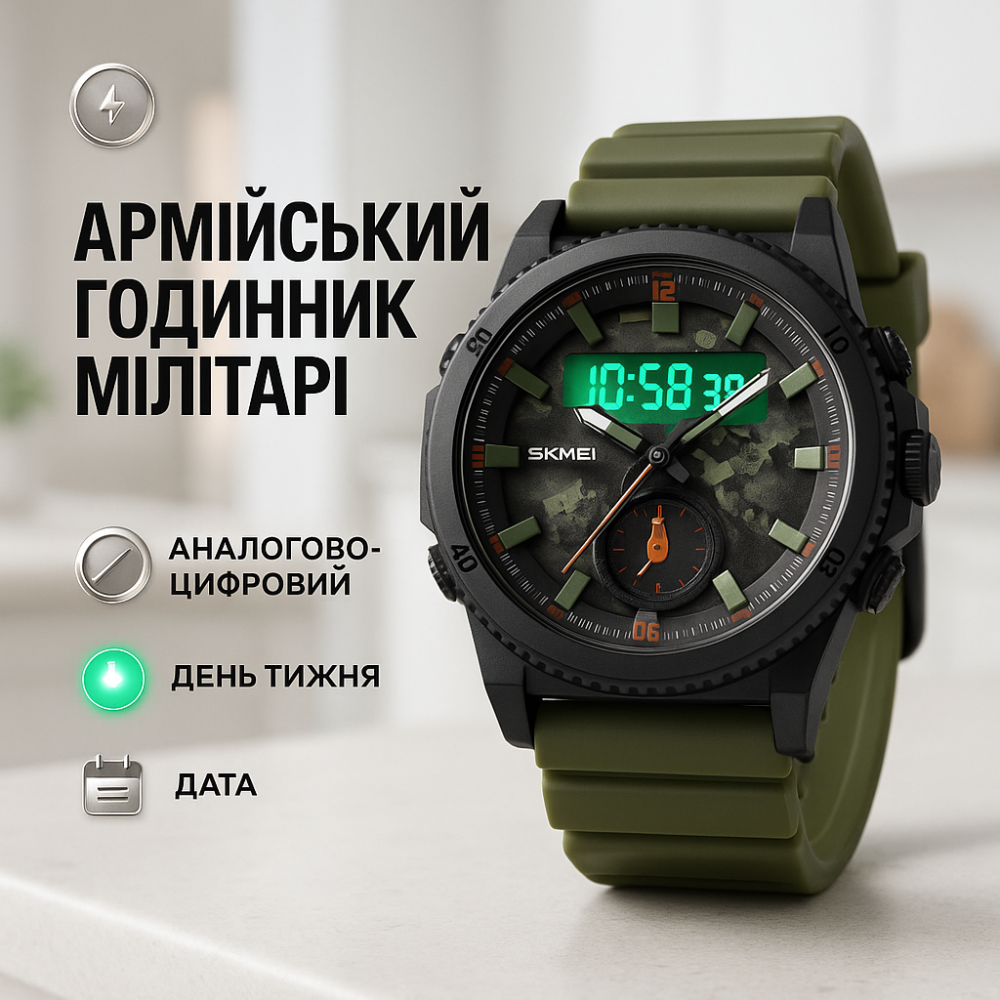 Військовий годинник з підсвічуванням SKMEI 2355AG, Тактичний військовий годинник для ЗСУ YS-70 Львів - фото 3