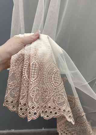 Тюль VR-Textil 1659т Грек-сетка с вышивкой Молочный с пудровым 300х270 см (42-0667) Киев