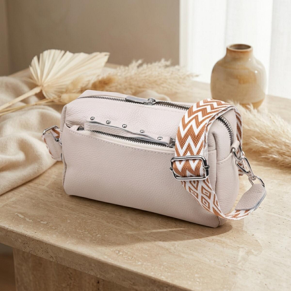 Цікава жіноча шкіряна сумка із стильним бігунком Vintage 22653 Біла Київ - фото 11