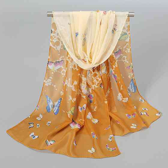 Шифоновый шарф с принтом бабочек для женщин 145 на 48 см разноцветный Киев