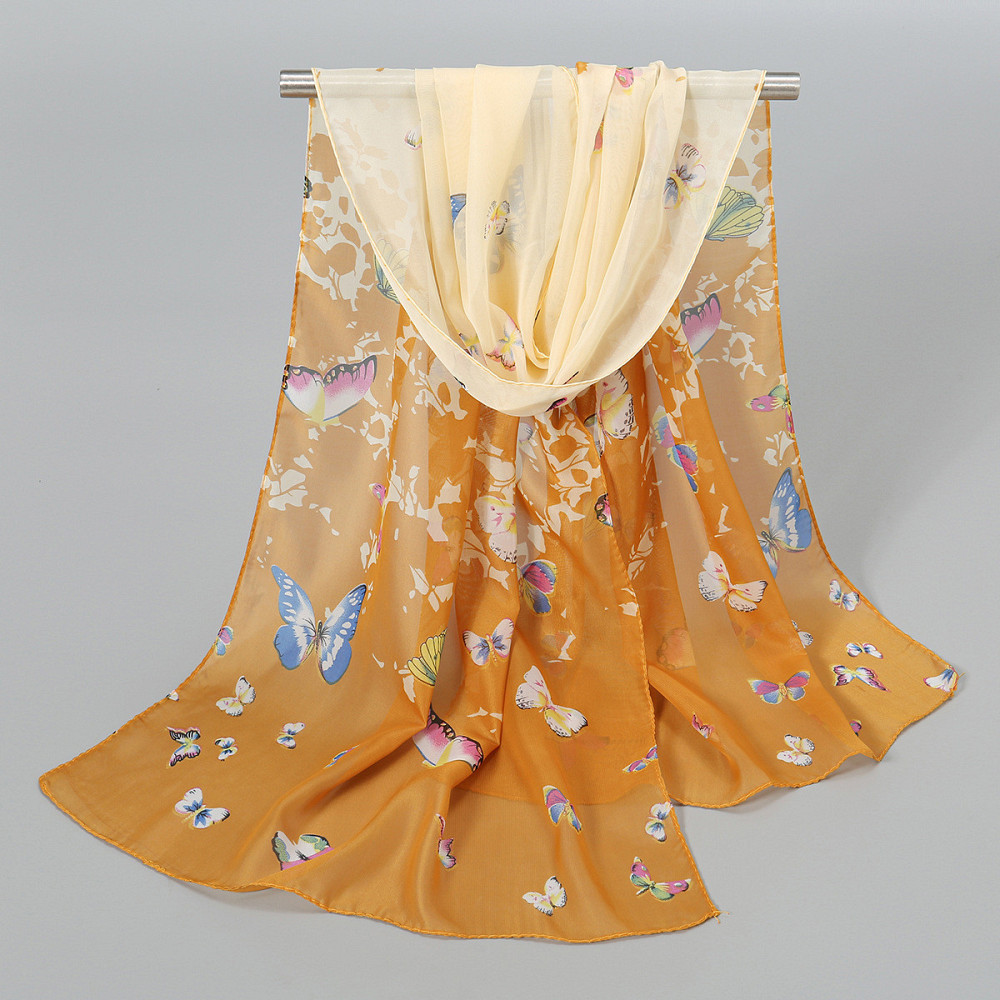 Шифоновый шарф с принтом бабочек для женщин 145 на 48 см разноцветный Киев - изображение 1