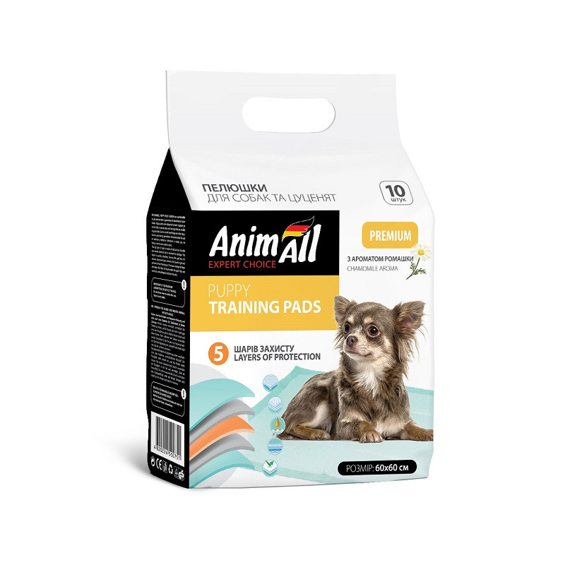 Пеленки AnimAll Puppy Training Pads для собак и щенков, с ароматом ромашки, 60×60 см, 10 шт Киев - изображение 1