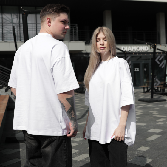 Парные футболки оверсайз(oversize) для мужа и жены, для влюбленных пар SANE белые L Одесса