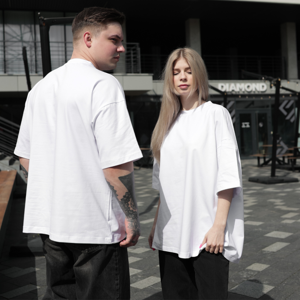 Парні футболки оверсайз(oversize) для чоловіка і дружини, для закоханих пар SANE білі Одеса - фото 1