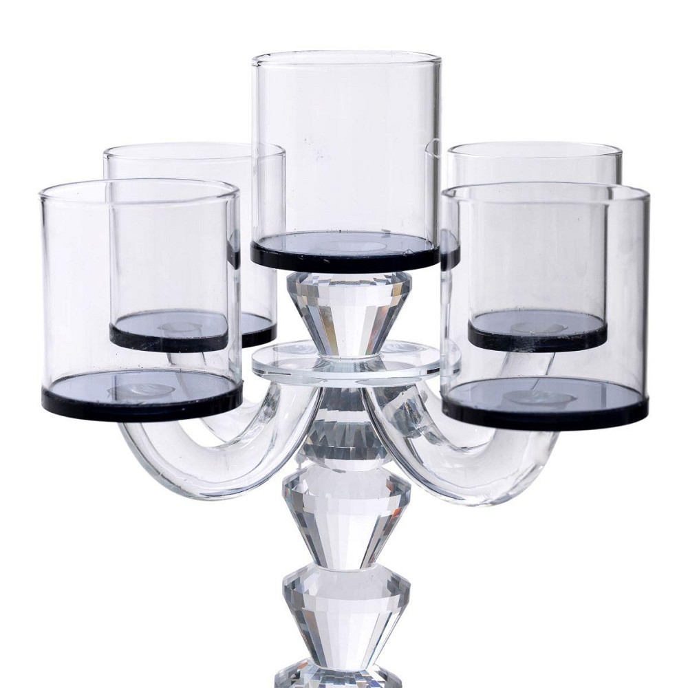 Канделябр на 5 свічок 19×19×24 см підсвічник декоративний скляний на ніжці Чорний HP-4-23 Київ - фото 3