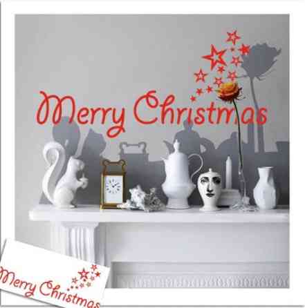 Наклейки на новый год Merry Christmas 57 на 27 см красный Киев