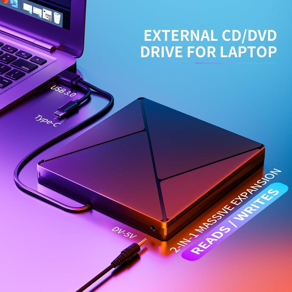 Зовнішній оптичний CD/DVD привід Umanij USB 3.0 Type-C портативний дисковод для ноутбука ПК та MacBook Чорний Київ - фото 8