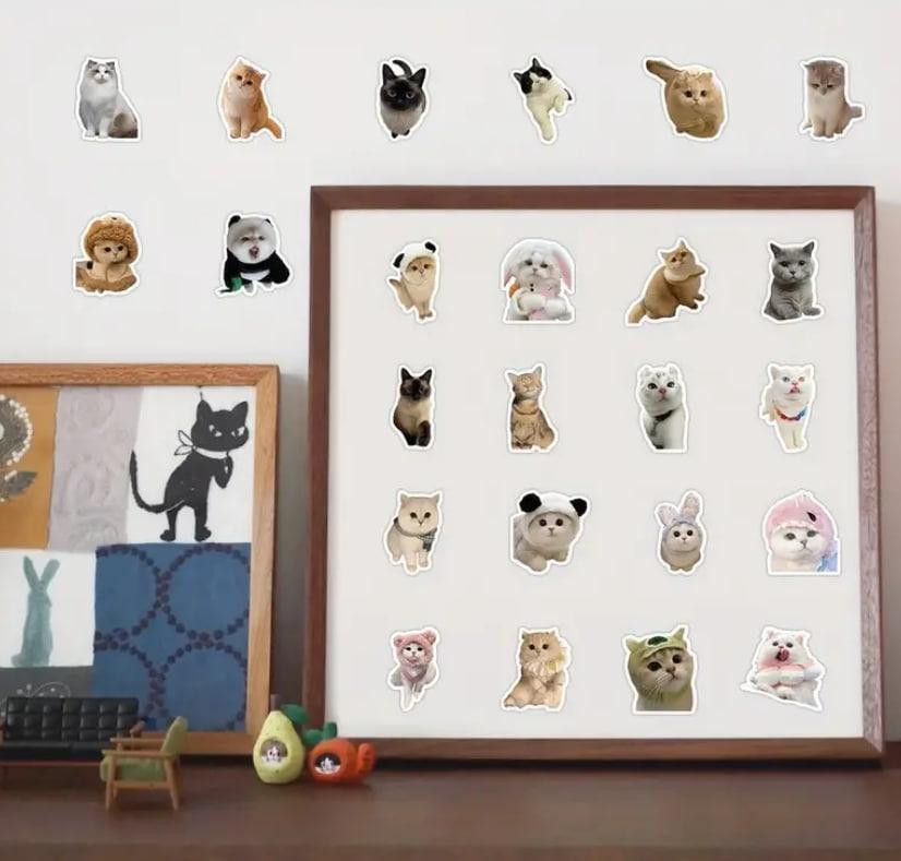 Наклейки Стікери Коти - Водонепроникні Вінілові Естетичні Наклейки з Котами для Пляшки Води, Комп'ют Київ - фото 4