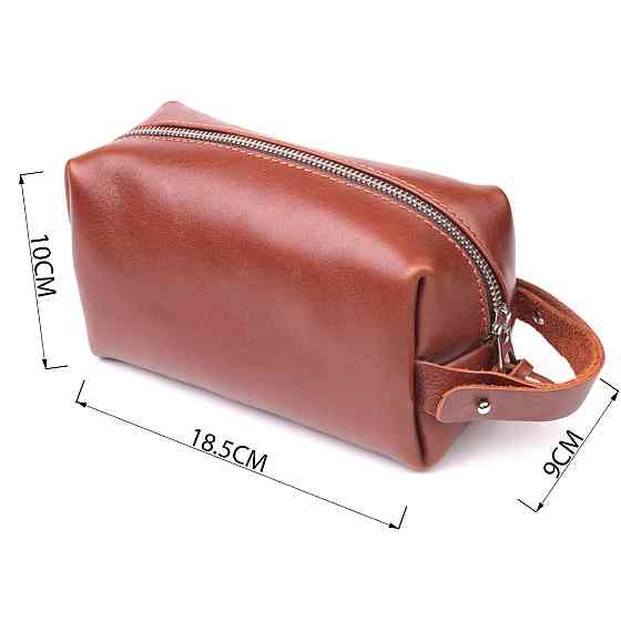 Чоловіча косметичка середнього розміру із гладкої шкіри на блискавці Серце GRANDE PELLE 16765 Світло-коричнева Київ