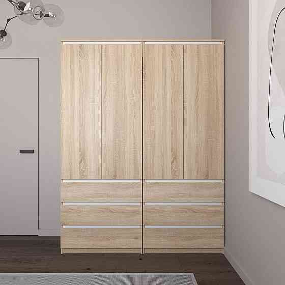 Шафа для одягу VAYS зі штангою та полицями, 6 шухляд, комплект з 2 шаф R9+R16 Дуб Сонома-Білі планки Львів