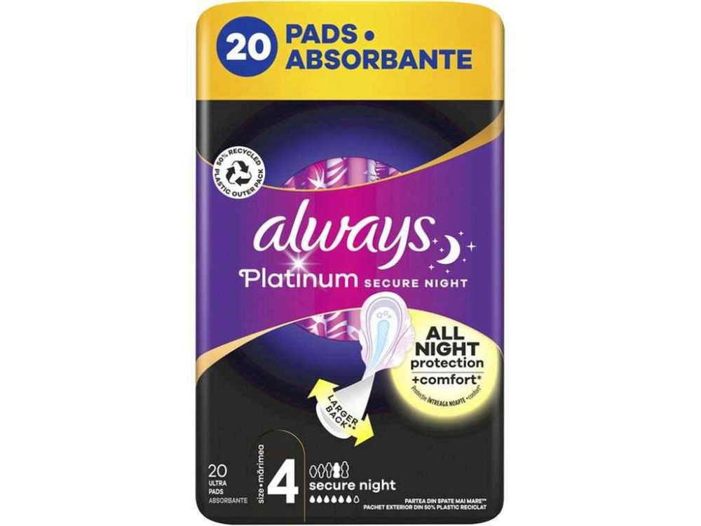 Прокладки гігієнічні нічні 6к. 20шт Platinum Secure Night Quadro ТМ ALWAYS Київ - фото 1