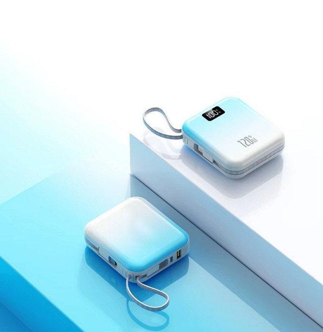 Мини-повербанк 10000 mAh с быстрой зарядкой 22.5W, с Power Delivery 20W и встроенными кабелями Lightning и Type-C,blue Каменец-Подольский - изображение 2