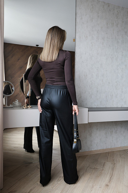 Прямые кожаные штаны на меху Choice Батал 54-56, Черный Киев - изображение 7