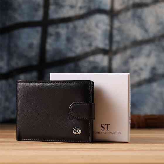 Місткий чоловічий гаманець горизонтального формату з натуральної шкіри ST Leather 23090 Чорний Київ