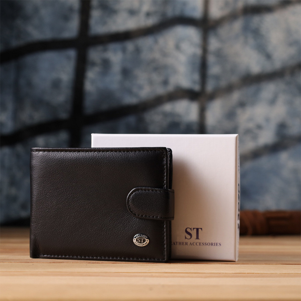 Місткий чоловічий гаманець горизонтального формату з натуральної шкіри ST Leather 23090 Чорний Київ - фото 1