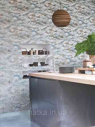 Шпалери вінілові на флізелін Rasch Riva 1.06х10 абстракція хвилі зріз каменю блакитні, бірюзові золотисті 972245 Київ