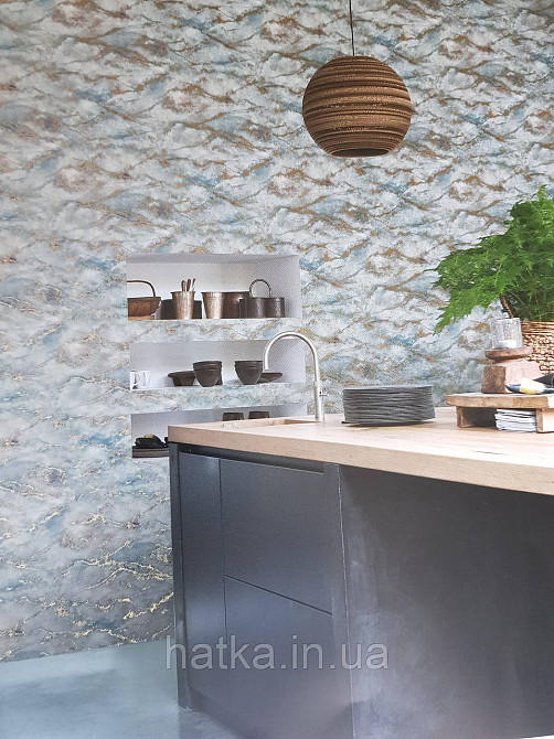 Обои виниловые на флизелине Rasch Riva 1.06х10 абстракция волны срез камня голубые бирюзовые золотистые 972245 Киев - изображение 1